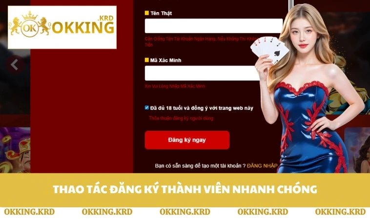 Thao tác đăng ký thành viên nhanh chóng